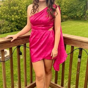 Homecoming or Winter formal AKIRA Vibrant Pink One-Shoulder Dress